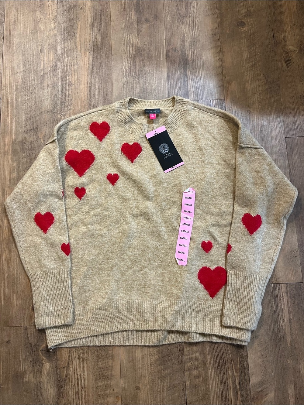 Vince Camuto Crewneck Sweater with Red Hearts